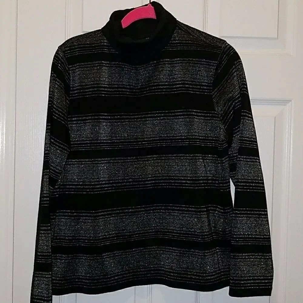Studio Works black silver turtleneck top Sz. PL